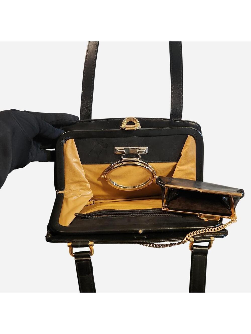 Vintage Lou Taylor Purse Pop Up Swivel Mirror ITALY 60s 70s Retro  leather bag